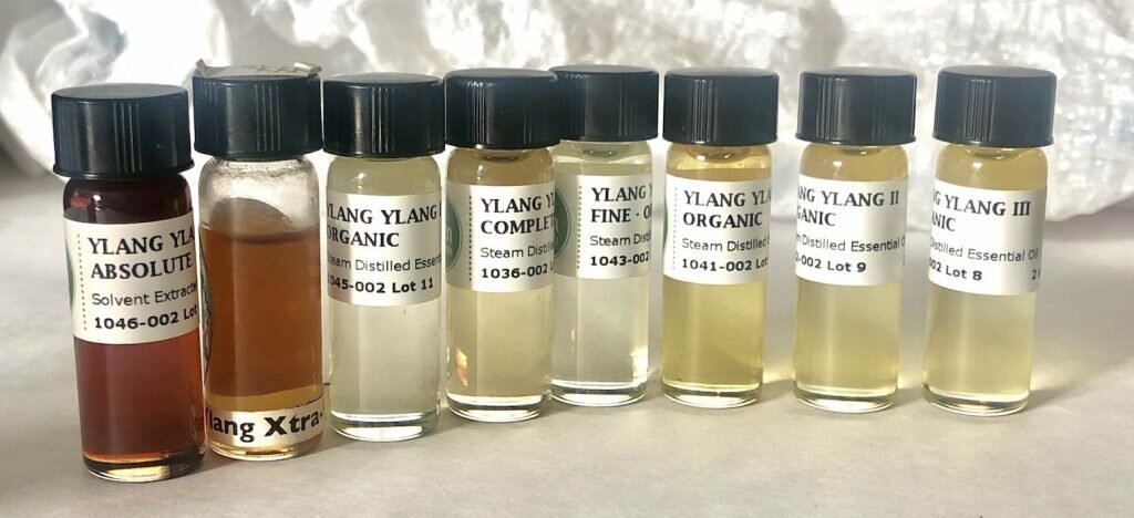 8 different fractions (types) of Ylang-Ylang oil (7 courtesy of Eden Botanicals)