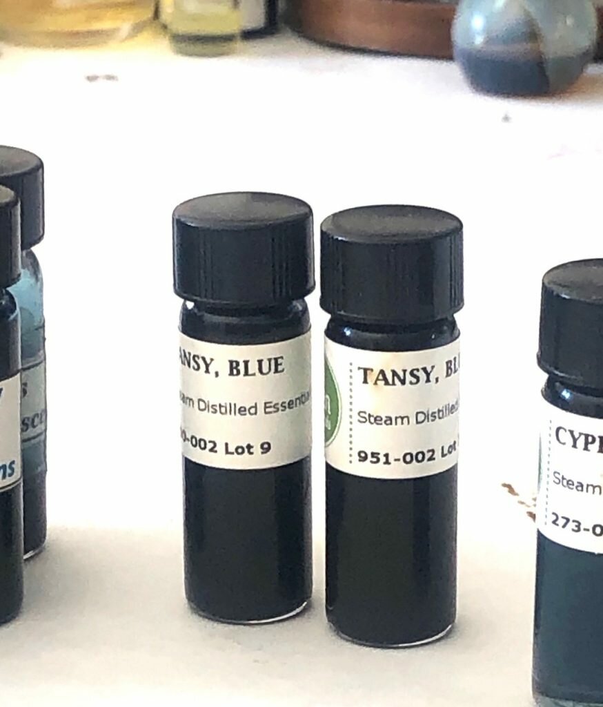 Two bottles of Blue Tansy, Tanacetum annuum