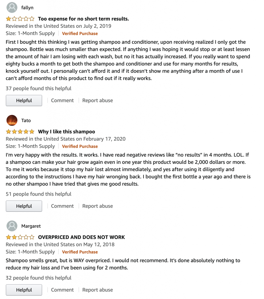 Screenshot of Shapiro MD Shampoo Reviews on Amazon